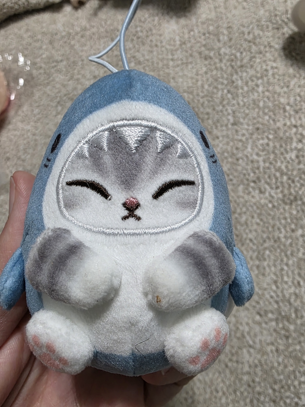 Mofusand Blue Plush Cat Shark Costume Keychain